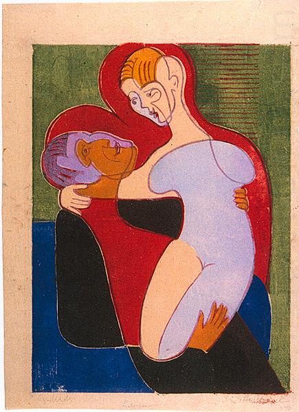 Lovers (The Hembusses)- colour-woodcut, Ernst Ludwig Kirchner